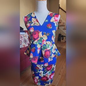 Floral V-Neck Peplum Top w/Pencil Skirt